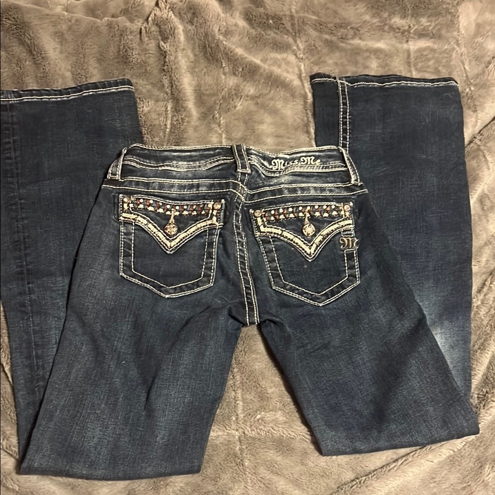 Miss Me Blue Boot Cut Jeans with Decorative Stitching